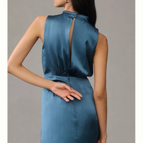 Anthropologie Silk Elegant Teal Sleeveless Dress - Picture 15 of 16